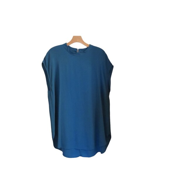 ⭐️⭐️HP2⭐️⭐️Eileen Fisher-Blue/Teal Cap Sleeve Tunic, High/Low Hem-Silk, L, EUC - Picture 4 of 7